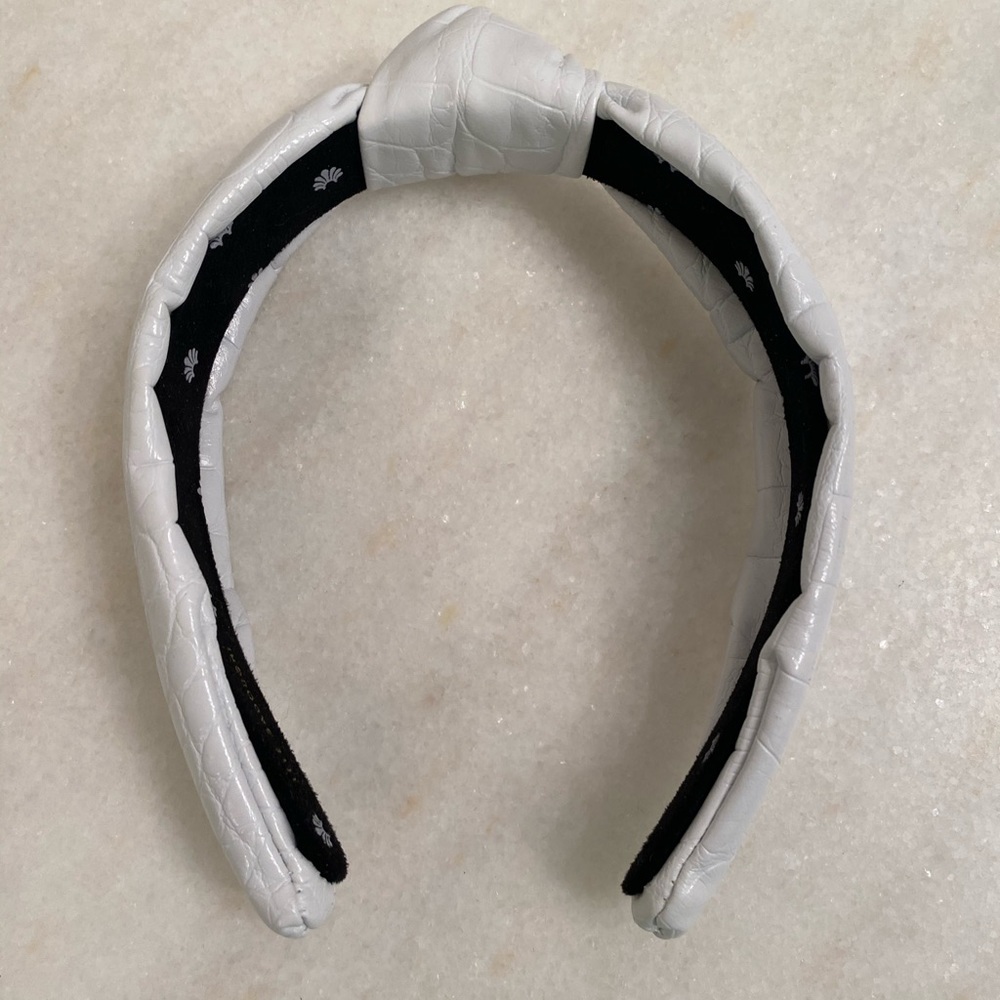 Lele Sadoughi Faux White Leather Knotted Headband Slim